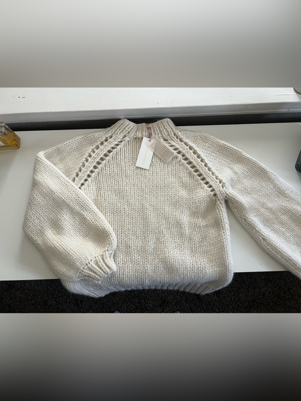LoveShackFancy Cream Chunky Open‑Knit Sweater